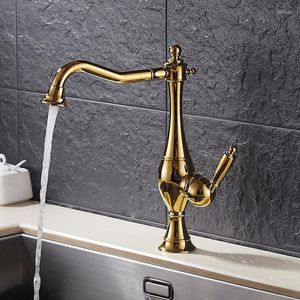 Keukenkranen Europese en Amerikaanse badkamer kraan Antiek Roterend vergulde vergulde koudwater Mxier Tap Brass Sink Basin