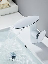 Grifos de cocina, grifo de lavabo facial y lavabo de cobre blanco Simple de lujo frío para gabinete de baño