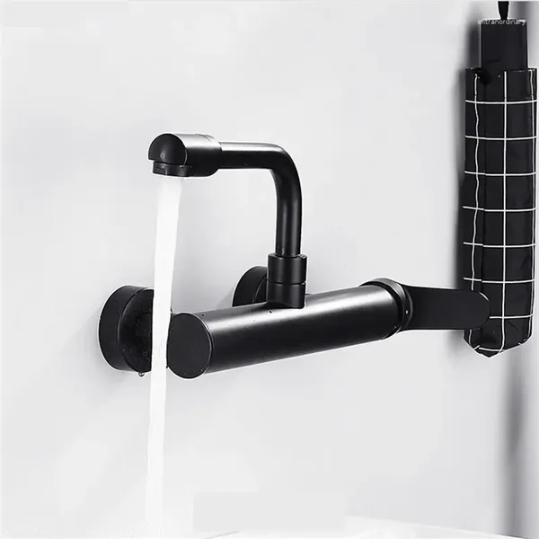 Robinets de cuisine robinet noir / argent en laiton 360 buse tournante Tap de buse à poignée à poignée de salle de bain pliage à eau froide Bouxage d'évier à eau froide Taps