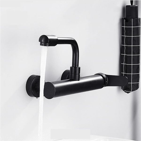 Robinets de cuisine Robinet Noir / Argent Laiton 360 Rotation Buse Robinet Mitigeur Salle De Bains Pliable Eau Froide Évier Mitigeurs