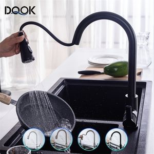 Robinets de cuisine robinet robinet noir tirer le mélangeur de lavabo brossé nickle stream pulvérisateur têtes chrome eau 221007