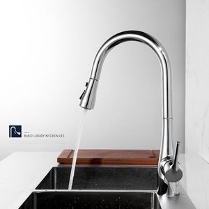 Keuken kranen kraan koper trek eruit gootsteen met 360 graden draaibare sparayer single handle gat gat mixer tap