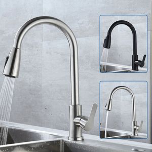 Kitchen Faucets Faucet Pull Out Tap 2 Function Stream Sprayer Single Handle 304 Stainless Steel Sink Cold Water Mixer Taps 230510