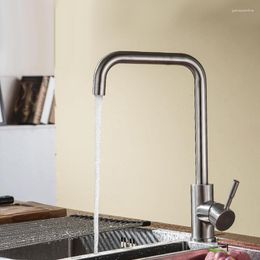 Robinets de cuisine robinet en acier inoxydable brossé processus tuyau de sortie incurvé robinet bassin évier montage sur pont et mélangeur d'eau froide