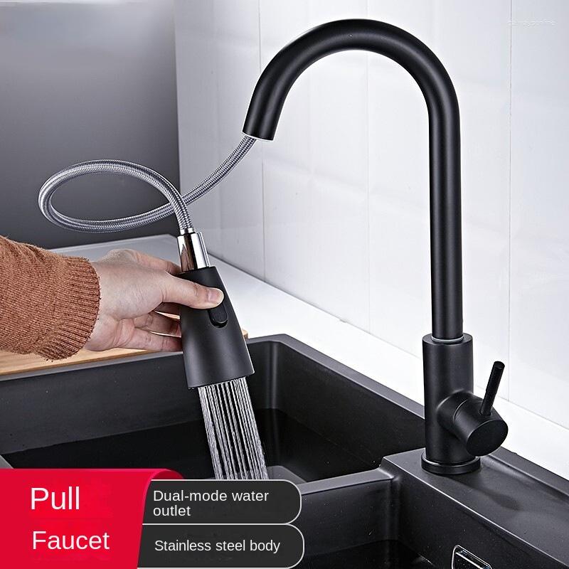 Kitchen Faucets Faucet Stainless Steel Cold Water Mixer Tap 2 Function Stream Sprayer Single Handle Pull Out Taps
