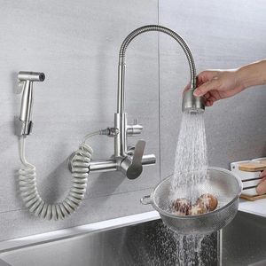 Keukenkranen kraan met sproeipistool lood gratis koud water mixer tap stroom spray bubbler 360 rotatie flexibele pijp dubbele functie