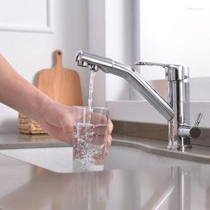 Keukenkranen filter kraan chroom drink puur water tap dek gemonteerd dubbele handgrepen 3-ways en koude mixer hy-1143