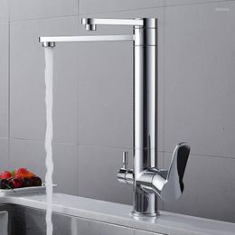 Robinets de cuisine Robinet filtré Cuivre Évier Robinet Purificateur d'eau Double pulvérisateur Boire Pivotant Bec Mélangeur Froid