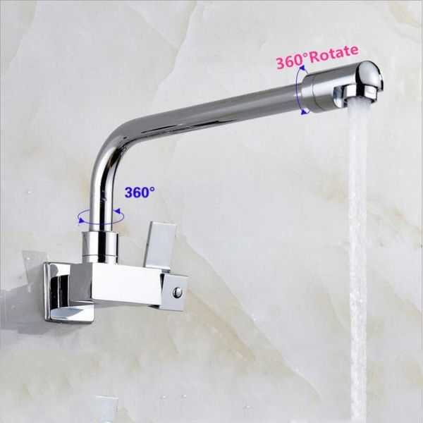 Grifos de cocina G1/2, fregona alargada de latón, grifo para piscina, estilo giratorio de 360 °, lavabo montado en la pared para baño, grifo Solo Frío