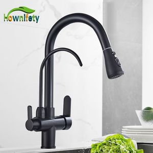 Keukenkranen goud blackchrome kithcen gezuiverde kraan uit trek waterfilter kraan 23 wegen torneira koude mixer gootsteen kraandrank 230510