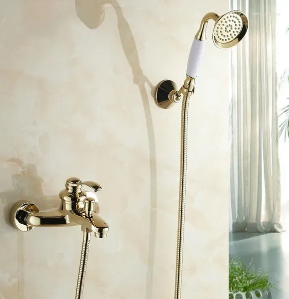 Robinets de cuisine en laiton couleur or, salle de bains murale, poignée unique, robinet de baignoire, ensemble de douche à main avec support, tuyau de 1,5 m, Atf402