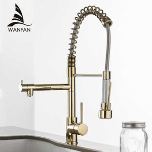 Grifos de cocina Gold Torneira Para Cozinha Faucet para fregadero de cocina Single Pull Out Spring Spout Mezcladores Grifo de agua fría 866021 210724