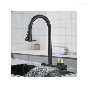 Kitchen Faucets Gray Big Waterfall Black Faucet Cold Mixer Taps Single Hole Tap Rotatable Handle Sink