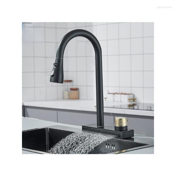 Robinets de cuisine gris grande cascade robinet noir mitigeurs froids robinet monotrou poignée rotative évier