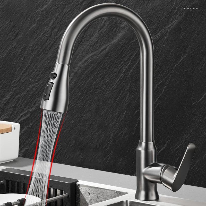 Kitchen Faucets Grey Faucet Single Hole Pull Out Spout Sink Mixer Tap Stream Sprayer Head Chrome/Black