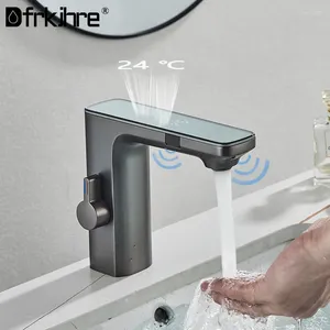 Keukenkranen Gun Grey Smart Sensor Wastafelkraan Digitaal scherm Koudwatermengkraan Vanity Touchless voor badkamer