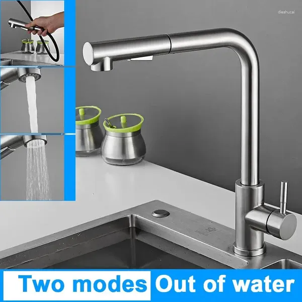 Robinets de cuisine GunGray 360 ° rotatif deux modèles de flux extractible robinet d'évier buse de pulvérisation en acier inoxydable mélangeur d'eau froide pont de robinet