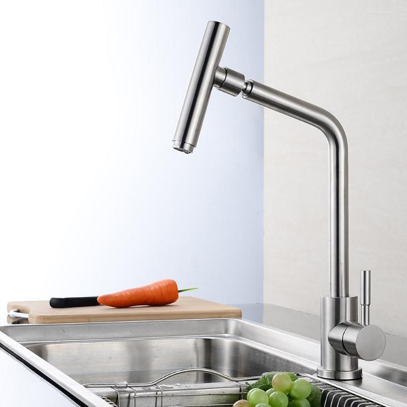 Kitchen Faucets High Quality 304 Stainless Steel Rotary Faucet And Cold Lead Free Drawing Wash Basin Sink 360 Swivel Mixer