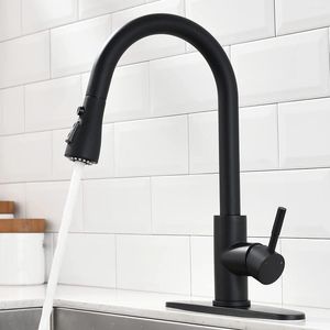Keuken Kranen Hoge Kwaliteit Zwarte Kraan Met Pull Down Sproeier Voor Sink Arc 1 Gat Of 3 Deck Mount koud