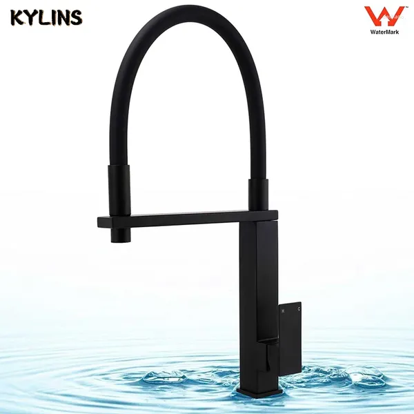 Robinets de cuisine accessoires de salle de bain robinets kylins retirez le mélangeur de tuyau de silicium en silicium pour lavabo noir.Ksq509.bl