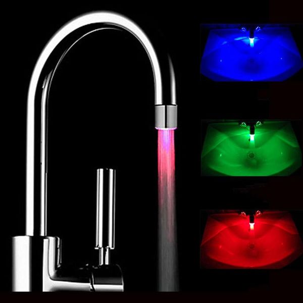 Robinets de cuisine, contrôle de la température du robinet LED, Conversion en trois couleurs, adaptateur universel pour évier de salle de bains