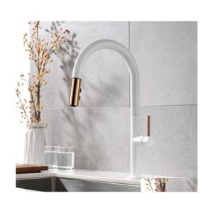 Grifos de cocina Ly Llegó Pl Out Faucet Rose Gold y White Fregadero Grifo Mezclador Grifos de rotación de 360 grados Entrega de entrega Hogar Jardín Ducha Dhwho