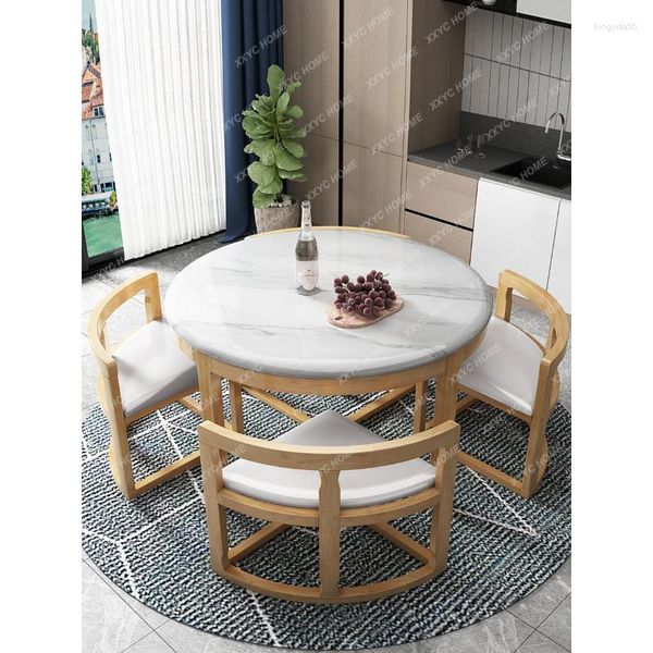 Robinets de cuisine tables et chaises en marbre en marbre ensemble simple moderne petit appartement à la maison en bois massif en bois massif rond à 4 places
