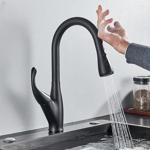 Robinets de cuisine noir mat capteur tactile sensible contrôle intelligent robinet mitigeur robinets d'évier