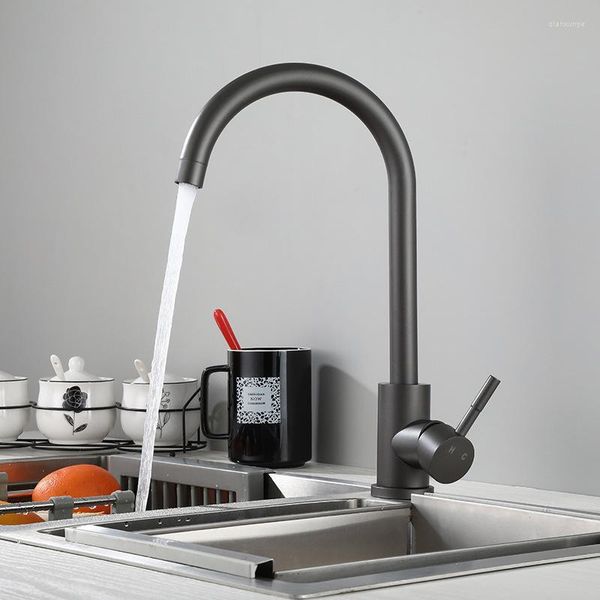 Robinets de cuisine mitigeur évier robinet mitigeur pistolet gris acier inoxydable pivotant 360 degrés et robinets d'eau froide