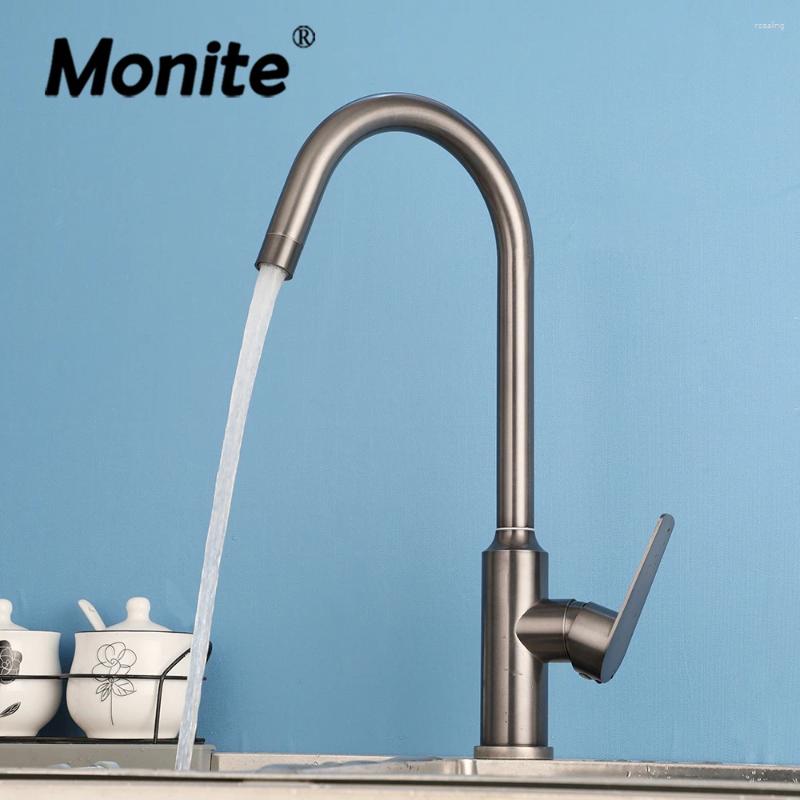 Kitchen Faucets Monite Can Rotate Faucet Gun Gray Deck Mounted And Cold Stream Spout Water Outlet Single Hole Mixer Taps