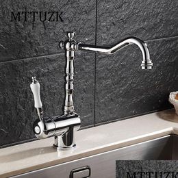 Keukenkranen Mttuzk Vintage Europese stijl Sing Handle Sink Tap Messing Chroom Kraan 360 Draaibaar en Koud Wastafelmengkraan Drop Deliver Dhd3J