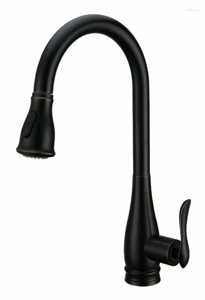 Robinets de cuisine ORB huilé BRONZE Clour robinet extractible mitigeur monotrou barre monté sur pont Style classique moderne