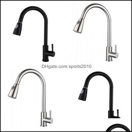 Grifos de cocina Grifos de plout Cocina de acero inoxidable Fregadero de un solo orificio Mtifunction Faucet Stream Sprayer Rotación de 360 grados Pl Out Dh0Bg