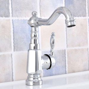 Robinets de cuisine Laiton chromé poli Mitigeur / Barre de trou Robinet d'évier de salle de bain Bec pivotant Bassin Robinets d'eau froide 2sf644