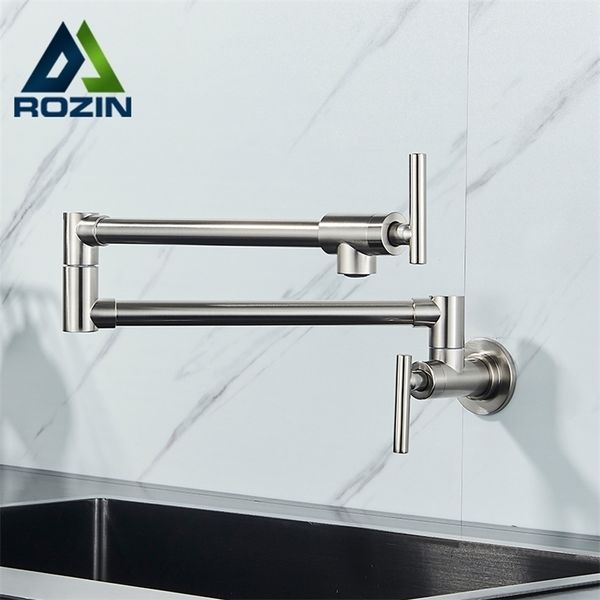 Robinets de cuisine Pot Filler Double Joint Bec Pliant Extensible Bras Oscillant Mur En Laiton Monotrou Deux Poignées Évier 221109