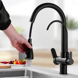 Keuken kranen uittrekbare kraan waterfilter kraan drie manieren gootsteen mixer koud en huiselijk gezuiverd