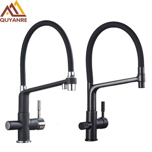 Keukenkranen Quyanre Zwart Wit gefilterde Trek eruit 360 Rotatie Mixer Tap Zuivere waterkraan voor kranen 221203