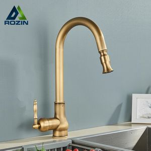 Robinets de cuisine Rozin robinet en laiton Antique bec extractible noir monotrou pivotant mitigeur d'eau froide 231211