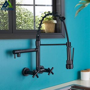 Grifos de cocina Rozin Black Faucet Dual Handles Cold Water Mixer Tap Montado en la pared Caño giratorio Spring Pull Down 230510