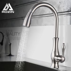 Robinets de cuisine Rozin Robinet en nickel brossé Mitigeur extractible Mitigeur Jet Pulvérisateur Bec Eau froide 220901