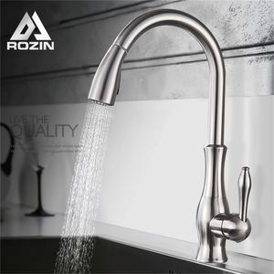 Robinets de cuisine Rozin robinet en Nickel brossé mitigeur extractible poignée unique bec de pulvérisation d'eau froide 220922