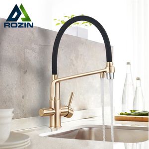 Robinets de cuisine Rozin Filtre Robinet Or Brossé 360 Pivotant Eau Pure pour Noir Pull Down Purification Mitigeur 230411