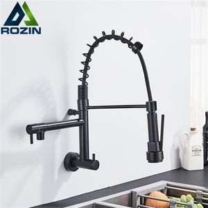 Robinets de cuisine Rozin noir mat robinet à tirette simple eau froide double becs robinet 4 couleurs mural ABS buse grue 221109