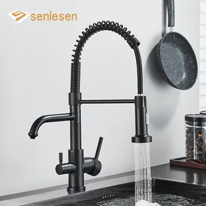 Robinets de cuisine Senlesen mat noir filtre robinet purificateur double pulvérisateur robinet d'eau potable 360 Rotation mélangeur froid grue