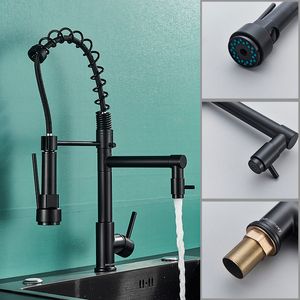 Kitchen Faucets Senlesen Spring Pull Down Sink Faucet Brass Deck Mounted Two Spouts Double Mode Cold Mixer Tap Crane 230510