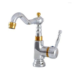 Keuken Kranen Zilver Goud Messing 1 Handvat Deck Mount Badkamer Wastafel Kraan Draaibare Uitloop Koud Mixer Water Tap 2sf802