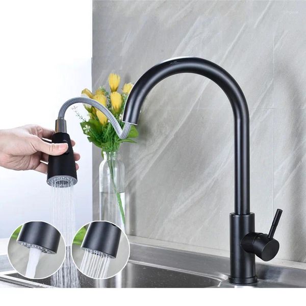 Grifos de cocina con una sola manija, grifo extraíble con orificio giratorio, mezclador de agua de 360 grados, grifo para fregadero de baño