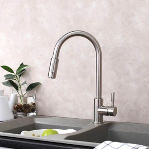 Grifos de cocina Grifo para fregadero Todo el material de acero inoxidable Pulverizador extraíble Montaje en cubierta con una sola manija Grifos para lavabo con cepillo de níquel BCFCL001