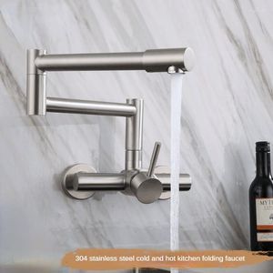Kitchen Faucets Sink Mixer Faucet 304 Stainless Steel Wall Double Hole 360 Rotating Folding Cold And Torneiras Do Banheiro