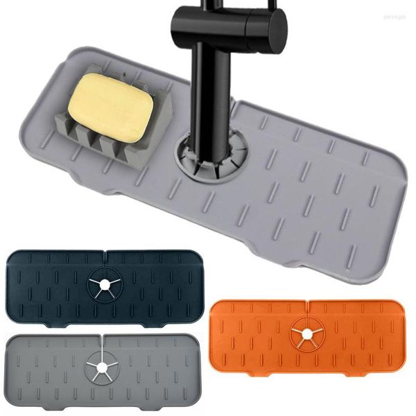 Grifos de cocina, colector de agua del fregadero, grifo de silicona, protector contra salpicaduras para encimera de baño, bandeja de jabón, soporte de drenaje de esponja